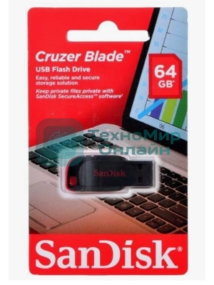 Флешка USB Sandisk CZ50 Cruzer Blade (SDCZ50-064G-B35), 64Gb, USB 2.0, R/W 15/4, черный/красный