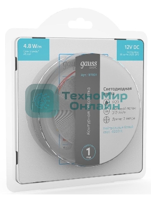 Лента светодиодная Basic Gauss 12V 4,8W/m 312lm/m 4000K IP20 LED 2m 1/100