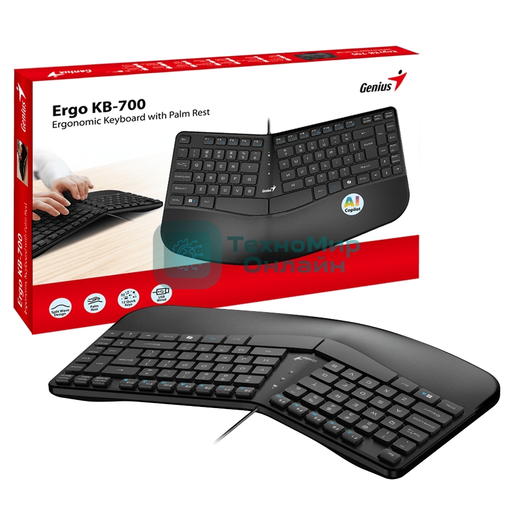 Клавиатура проводная Genius Ergo KB-700, черный, USB, 104 клавиши 31310053402