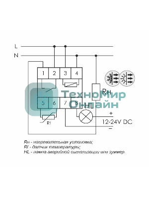 Регулятор температуры RT-820M (от -25 до +130 град.C; микропроцессорный; многофункц.; цифровая индикация; выносной датчик с термоус. проводом; монтаж на DIN-рейке 35мм 230В 16А 1Z IP20) F&F EA07.001.007