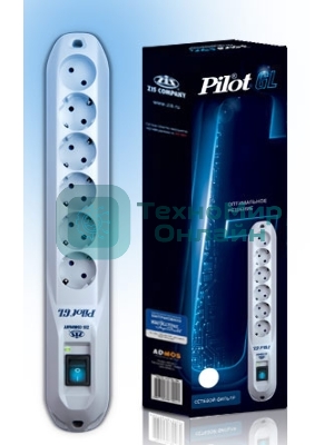 Сетевой фильтр Pilot GL 3 м, 6 розеток, белый, коробка