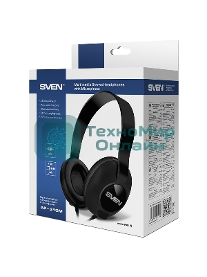 Проводные наушники SVEN AP-310M черный, накладные, jack 3.5 мм, встроенный микрофон