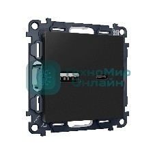 Комплект механизма розетки ALFA Черный матовый 2USB A+C 20W (быстрая зарядка) QUANT (AP8110, VM177) MA811010