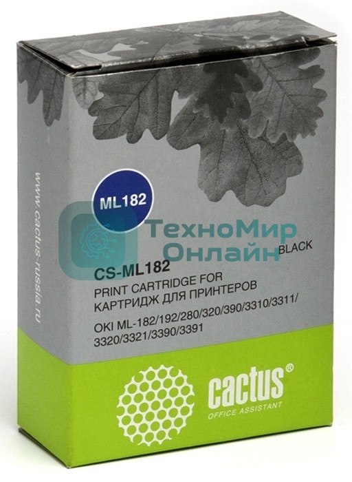 Картридж матричный Cactus CS-ML182 черный, 8мм, 1.6м, 2 400 000 знаков, для OKI ML-182/192/280/320/390
