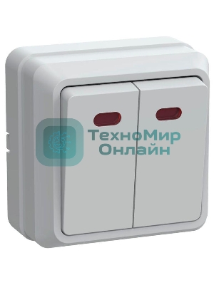 Выключатель 2-кл. ОП ОКТАВА с инд. 10А IP20 ВС20-2-1-ОБ белый IEK EVO21-K01-10-DC