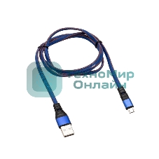 Кабель Rexant USB-microUSB 1 м, плоский провод, синяя джинсовая оплетка