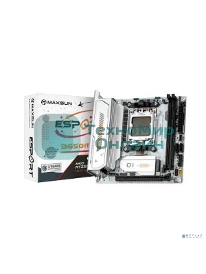 Материнская плата MAXSUN MS-eSport B650ITX WIFI ICE, AM5, AMD B650, 2xDDR5, 2xSATA, 2xM.2, 1xPCIe 5.0 x16, 1xHDMI 1.4, 1xDP, 1x2.5Gb LAN, Wi-Fi 6, Bluetooth 5.2, 2xUSB-A 5Gbps, 4xUSB-A 2.0, 3x3.5 мм, 7.1, Mini-ITX