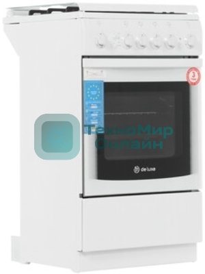 Плита газовая De Luxe 5040.41Г (КР) ЧР белый, конфорок 4 газовых, духовка 43 л, 50 см x 85 см x 50 см