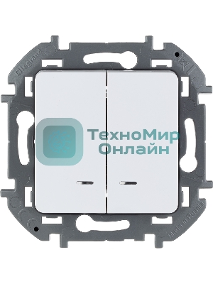 Выключатель 2-клавишный с подсветкой/индикацией 10AX 250 В белый