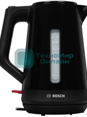 Электрочайник Bosch TWK1M123 черный, 1.7 л, 2400 Вт, скрытый нагревательный элемент