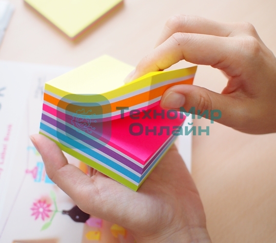 Блок самоклеящийся бумажный Stick`n 21538 76x76 мм, 400 листов, 70 г/м2, неон+пастель, 6 цветов в упаковке