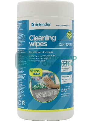 Чистящие салфетки Defender CLN ECO для экранов всех видов: ЭЛТ, ЖК, плазменными панелями/туба/100 шт/Россия