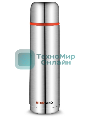 Термос Starwind 10-1000 1 л. серебристый/красный, картонная коробка