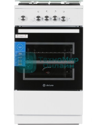 Плита газовая De Luxe 5040.42Г (КР) ЧР белый, конфорок 4 шт, духовка 46 л, 50 см x 85 см x 50 см