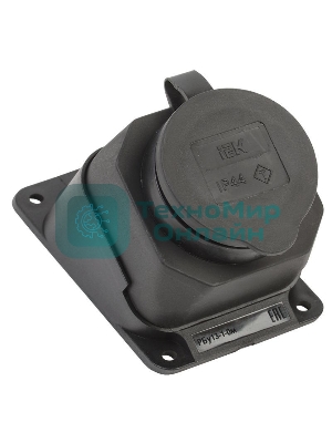 Розетка 1-м Омега РБу13-1-0м с защ. крышкой угловая настен. с заземл. IP44 черный каучук IEK PKR22-016-2-K02