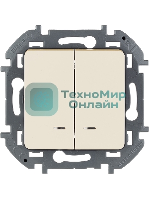 Выключатель 2-клавишный с подсветкой/индикацией 10AX 250 В слоновая кость