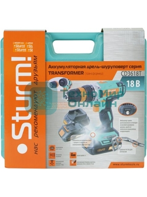 Шуруповерт Sturm! CD3618T, Аккумуляторная, 18В, 2 АКБ, Кейс