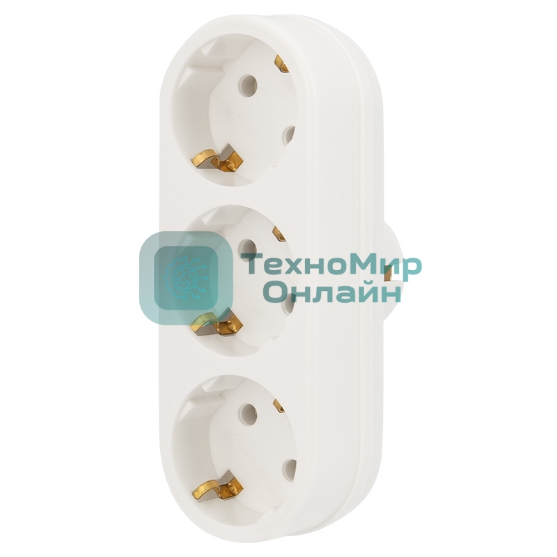 Тройник электрический линейный Rexant 16 А с заземлением белый