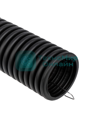 Труба гофрированная Rexant из ПНД, с зондом, черная, Ø50 мм (бухта 15 м/уп.)