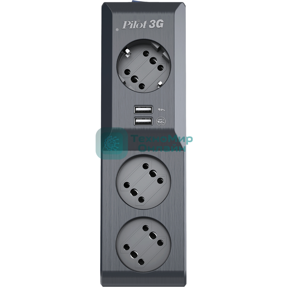 Сетевой фильтр Surge protector Pilot 3G 3xGP euro outlets, 10А/2.2 кВа, 2xUSB, 1.8m, черный