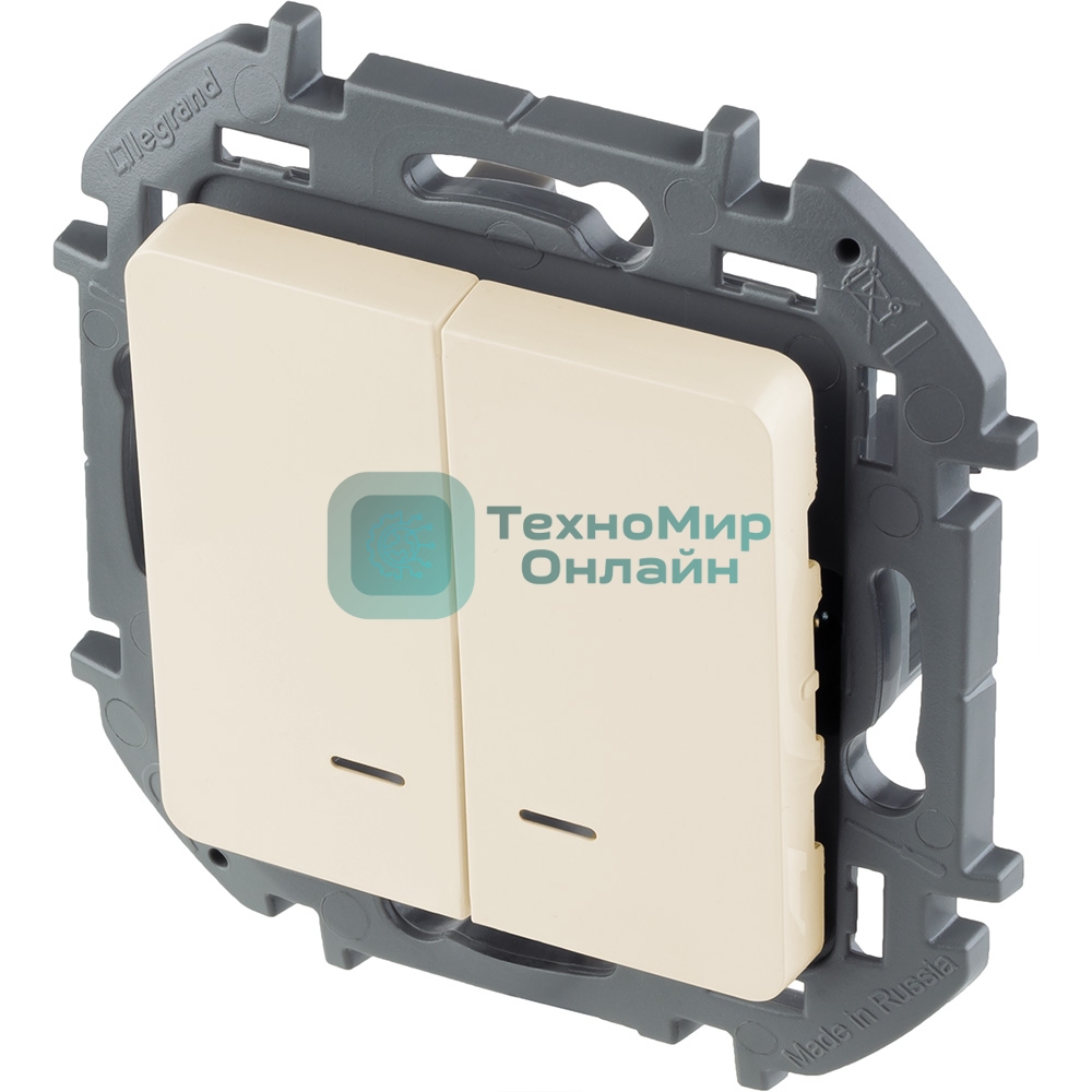 Выключатель 2-клавишный с подсветкой/индикацией 10AX 250 В слоновая кость