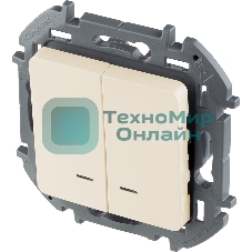 Выключатель 2-клавишный с подсветкой/индикацией 10AX 250 В слоновая кость