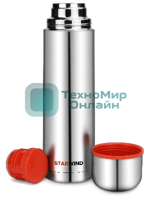 Термос Starwind 10-1000 1 л. серебристый/красный, картонная коробка