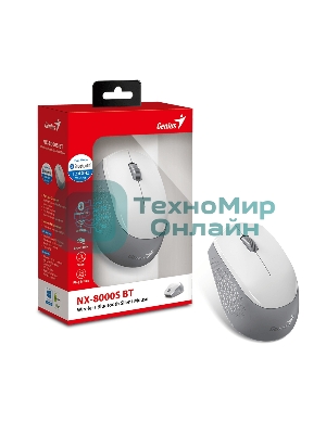 Мышь беспроводная Genius NX-8000S BT белый, 1200 dpi, радиоканал, Bluetooth, USB, кнопки - 3