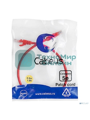 Шнур коммутационный Cabeus, Cat.5e, неэкр., U/UTP, RJ45/RJ45, PVC, AWG24, 0.5м, красный