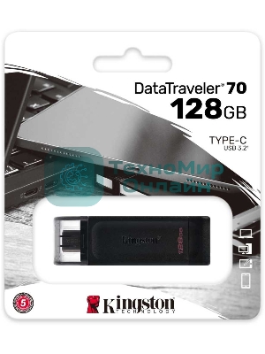 Флешка USB Kingston DataTraveler DT70 (DT70/128Gb), 128Gb, USB Type-C 3.2, R/W 70/45, черный