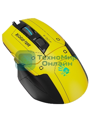 Мышь проводная A4Tech Bloody W70 Max желтый/черный, 10000 dpi, USB, кнопки - 9