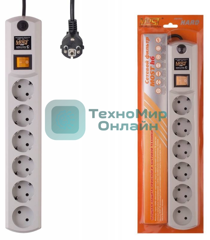 Сетевой фильтр Most H6 2 м (6 розеток) белый (коробка)