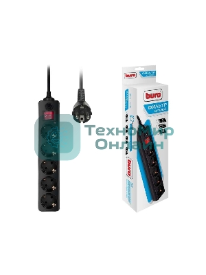 Сетевой фильтр Buro 500SH-1.8-B 1.8 м, 5 розеток, черный, коробка