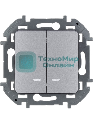 Выключатель 2-клавишный с подсветкой/индикацией 10AX 250 В алюминий