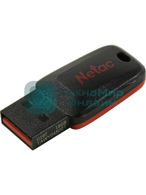 Флешка USB Netac U197 (NT03U197N-016G-20BK), 16Gb, USB 2.0, R/W 25/10, черный/красный
