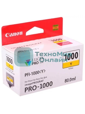 Картридж струйный Canon PFI-1000 Y желтый (80 мл.) для Canon IJ SFP PRO-1000 WFG