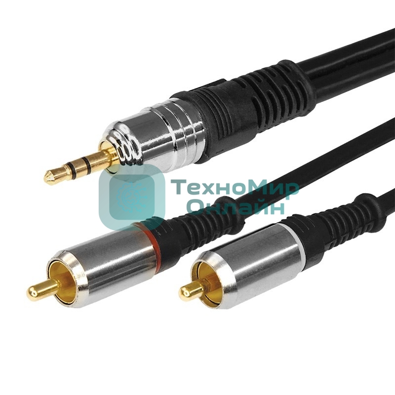Шнур Rexant Стерео 3,5 мм - 2 RCA 5 м (GOLD-металл)