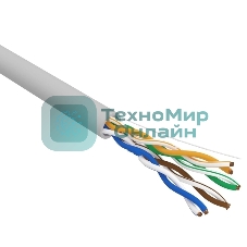 Кабель витая пара Rexant U/UTP, cat.5e, ZH нг(А)-HF, 4х2х0,52мм, 24AWG, INDOOR, SOLID, серый, 305м PRO