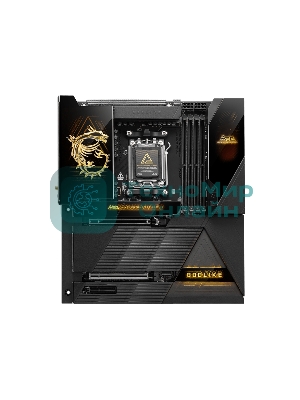 Материнская плата MSI MEG X870E GODLIKE, AM5, AMD X870E, 4xDDR5, 4xSATA, 7xM.2, 2xPCIe 5.0 x16, 1xPCIe 4.0 x4, 2xUSB-C DP, 1x10G LAN, 1x5Gb LAN, Wi-Fi 7, Bluetooth 5.4, 2xUSB-C 40Gbps, 5xUSB-C 10Gbps, 1xUSB-C 20Gbps, 8xUSB-A 10Gbps, 4xUSB-A 5Gbps, 4xUSB-A 2.0, 1xS/PDIF, 2x3.5 мм, 7.1, E-ATX