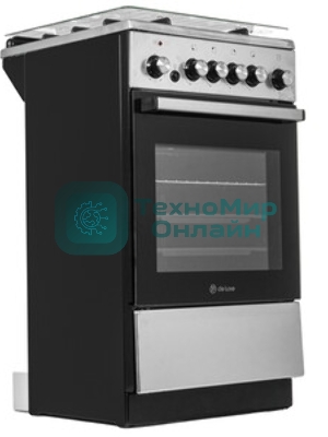 Плита комбинированная De Luxe 5040.41ГЭ (КР) ЧР-010 нержавеющая сталь, конфорок 4 шт, духовка 46 л, 50 см x 85 см x 50 см