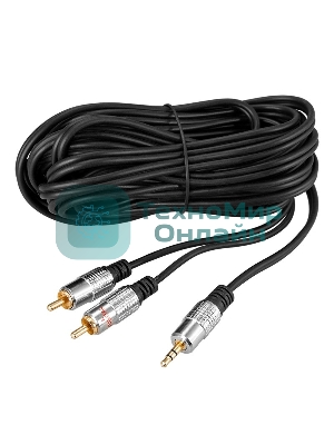 Шнур Rexant Стерео 3,5 мм - 2 RCA 5 м (GOLD-металл)