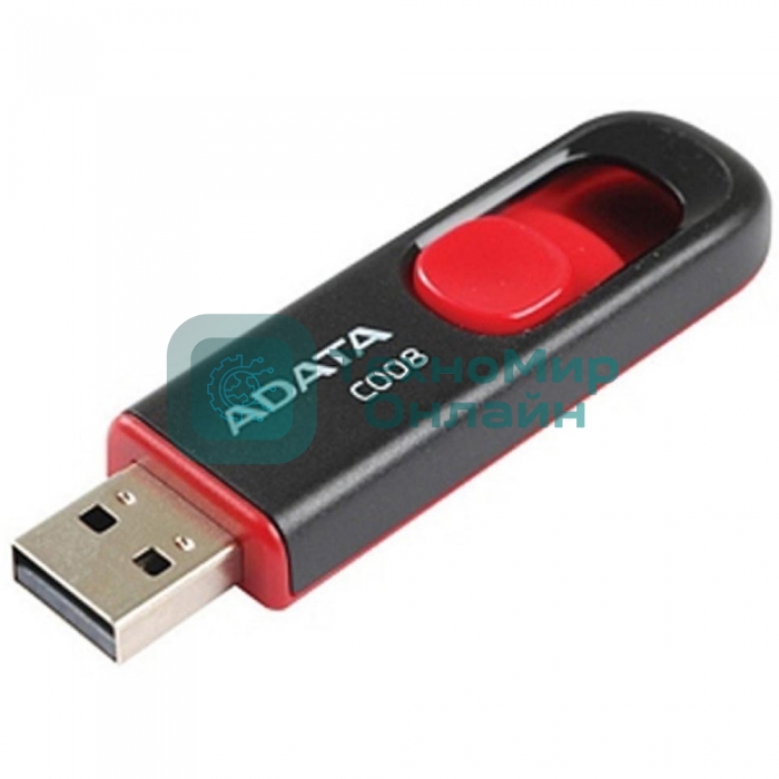 Флешка USB ADATA С008 (AC008-64G-RKD), 64Gb, USB 2.0, R/W 15/5, черный/красный