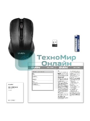 Мышь беспроводная SVEN RX-270W черный, 1600 dpi, радиоканал, USB, кнопки - 4