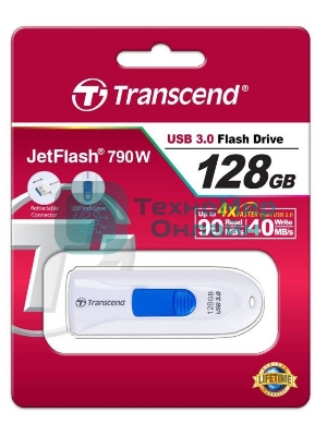 Флешка USB Transcend Jetflash 790 (TS128GJF790W), 128Gb, USB 3.0, R/W 90/40, белый