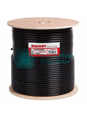 Кабель коаксиальный магистральный Rexant RG-11U, 75 Ом, CCS/Al/Al, 83%, бухта 305 м, черный OUTDOOR