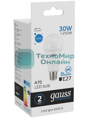 Лампа светодиодная Gauss LED Elementary A67 30W E27 2390lm 6500K 1/10/50 0