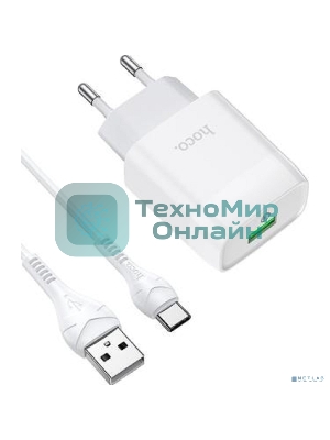 Зарядное устройство Hoco 18Вт, 3А, QC3.0, 1xUSB + кабель USB/Type-C, CS12A, белый, блистер