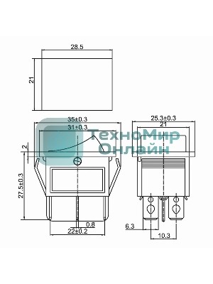 Выключатель клавишный Rexant 250V 15А (6с) ON-ON красный с подсветкой (RWB-506, SC-767) (в упак. 1 шт.)