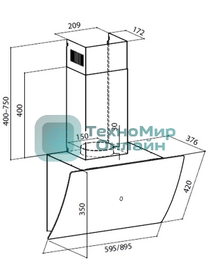 Вытяжка каминная Lex Plaza GS 600 BL черный управление: сенсорное (1 мотор)