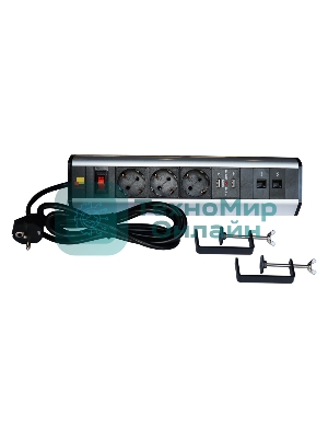 Блок розеток: 3 эл. модуля, 2 USB модуля, 2 порта кат.6